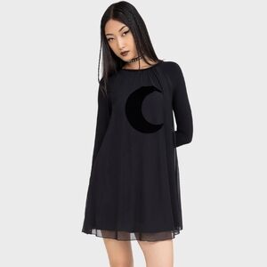 Black Crescent Moon Long-Sleeve Swing Dress